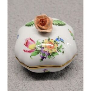 Vintage Herend Hungary Hand Painted Trinket Box Printemps Bouquet Tulip Bonbon